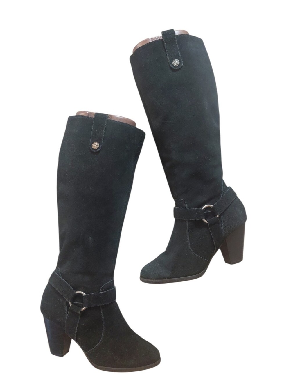 G.H. Bass & Co Black Suede Western Knee High Heeled Boots size 6